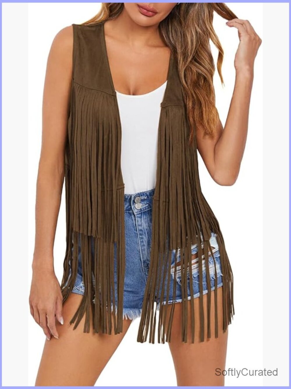 Fringe Vest Sleeveless 70s Hippie Costume Cowgirl Western Faux Suede Tassel - Picture 1 of 7